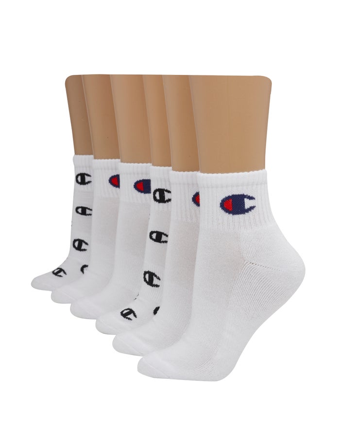 Champion Womens Socks NZ - Ankle C Logo 6-Pairs White ( 5613-RAQVC )